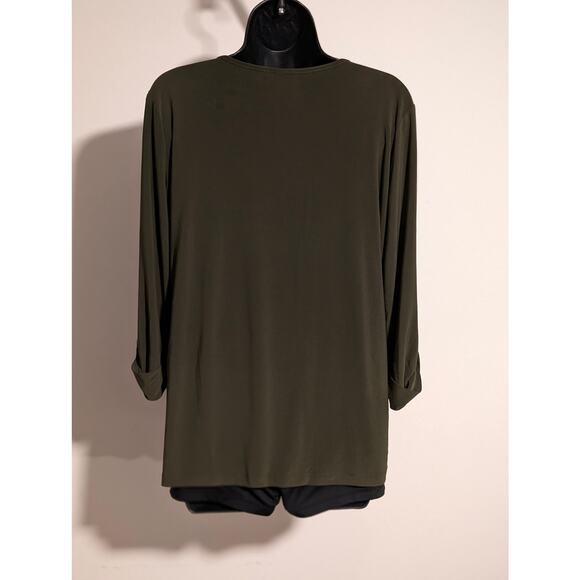 Dressbarn Olive Green Button Tab Long Sleeve Blouse Botton Front Medium - Picture 3 of 5